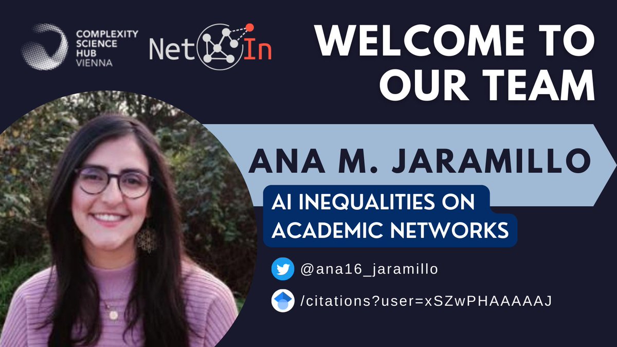 NetInCSH's tweet photo. We are delighted to welcome @ana16_jaramillo to our team as a #Postdoc starting this June! 

Ana is joining the @mammoth_ai EU project to investigate "the impact of AI inequalities over minorities' representation in academic networks".

@CSHVienna #Vienna #Welcome https://t.co/wnb6DbQO8J