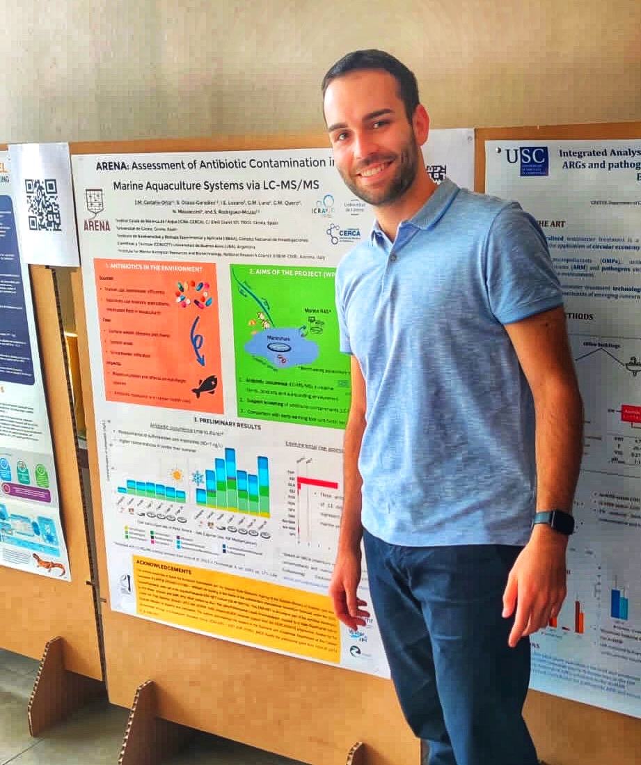 arena_jpi's tweet photo. A PhD poster competition took place during the #AquaticPollutants Meeting where Naomi Massaccesi and Jose Maria Castaño presented their results. 
PhD forum ended in the best way with the win of the poster of Naomi Massaccesi titled “#Acquaculture&amp; #Antimicrobialresistance" 💊🐠 https://t.co/Qc3gJ3ncXP