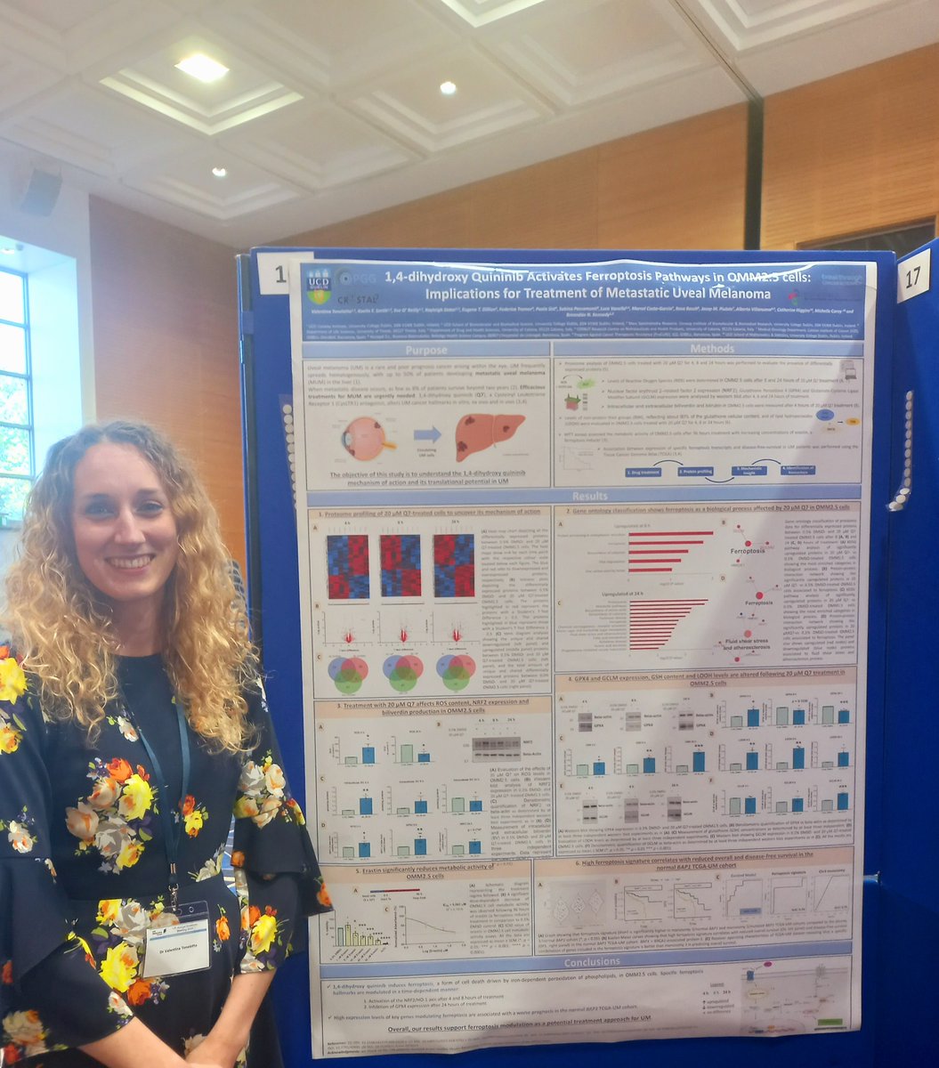 Glad to have presented our project '1,4-dihydroxy quininib activates ferroptosis pathways in OMM2.5 cells: implications for treatment of Metastatic Uveal Melanoma' and to have been awarded the best poster prize at the @irishmelanoma meeting. #Uveal_Melanoma #makemoresurvivors