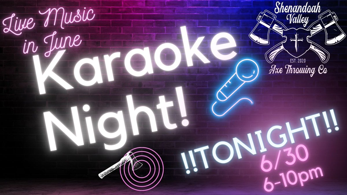 The moment we have all been waiting for... THE WEEKEND! KARAOKE STARTS AT 6 AND GOES TIL 10!!!!
  #karaoke #karaokenight #karaokefrontroyal #discoverfrontroyal #shenandoahvalleyaxethrowingco #SVAXECO #axethrowing #axesandclassics #axesandkaraoke