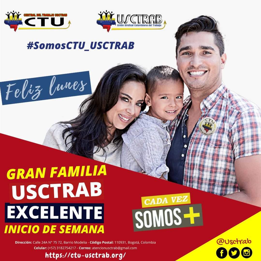 Fedeusctrab_Q's tweet photo. No es lo que te ocurre, sino cómo reaccionas lo que importa.
¡Feliz lunes! y un ¡Excelente Comienzo de Semana!
Somos Confederación CENTRAL #CTU #USCTRAB
Unión Sindical Colombiana del Trabajo.
¡Nacimos para servirte con diligencia y lealtad! https://t.co/TPWJUGigKp