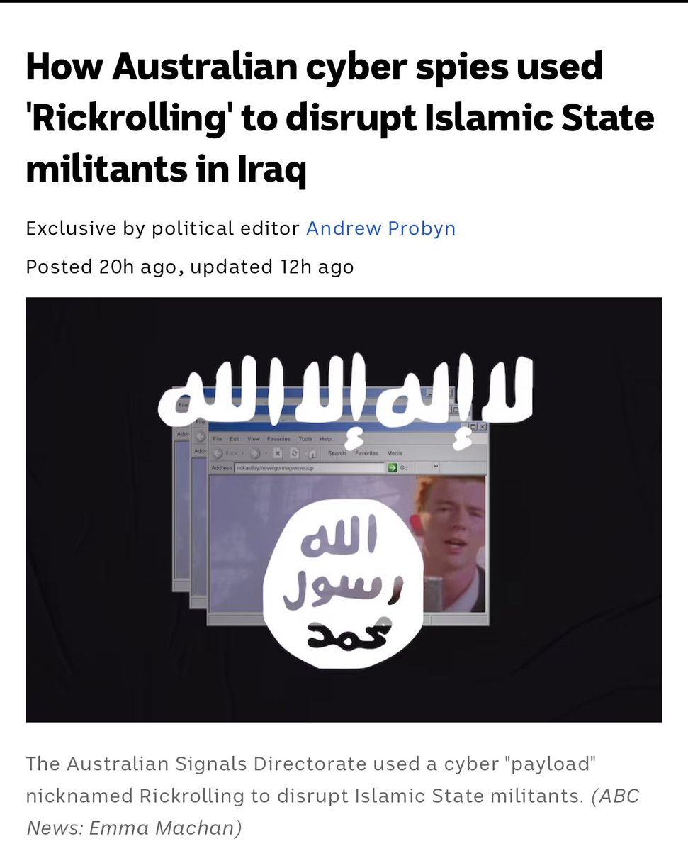 How Australian cyber spies used 'Rickrolling' to disrupt Islamic State  militants in Iraq - ABC News