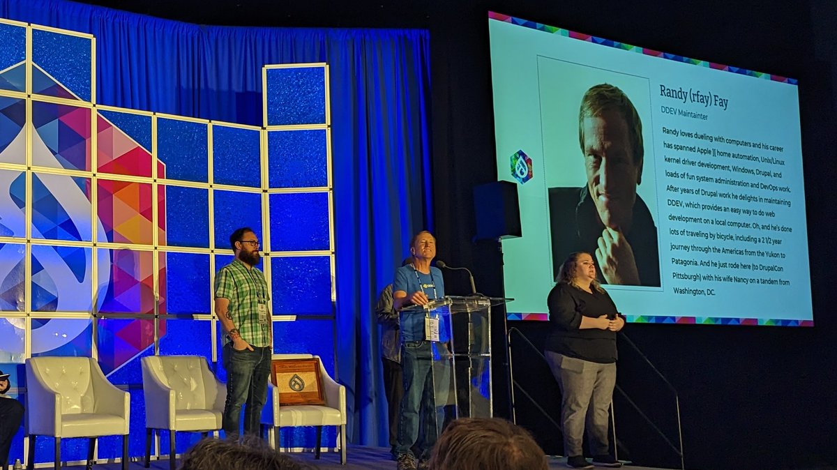 Congrats to <a href="/randyfay/">DDEV</a> on the 2023 Aaron Winborn Award! So well deserved. He makes contributing to DDEV a welcome experience. #DrupalCon