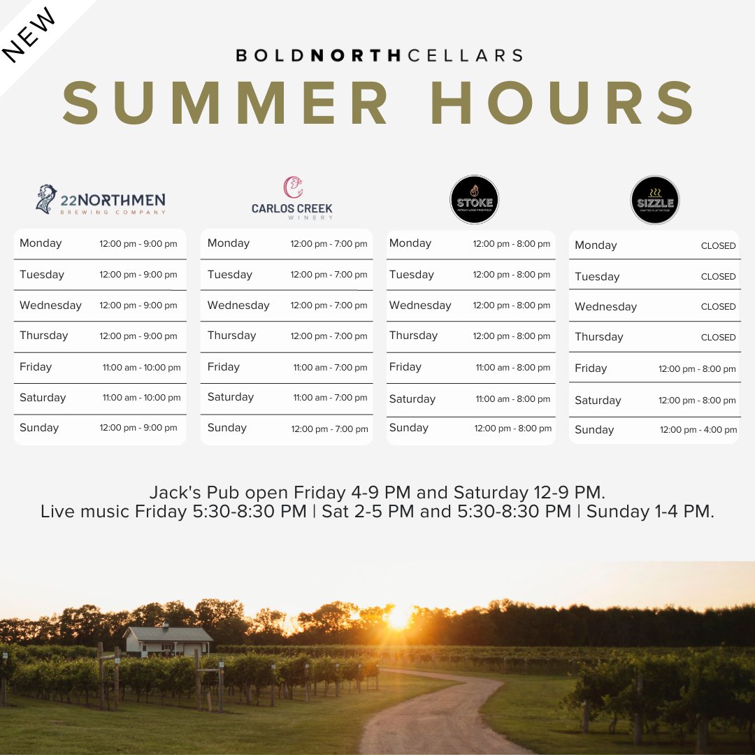 Bold North Cellars summer hours are here. Enjoy a glass of wine, beer, or cider in the sunshine on our dog-friendly patio this summer! #exploremn #mnwinery #mnbrewery #Minnesota #mnsummer