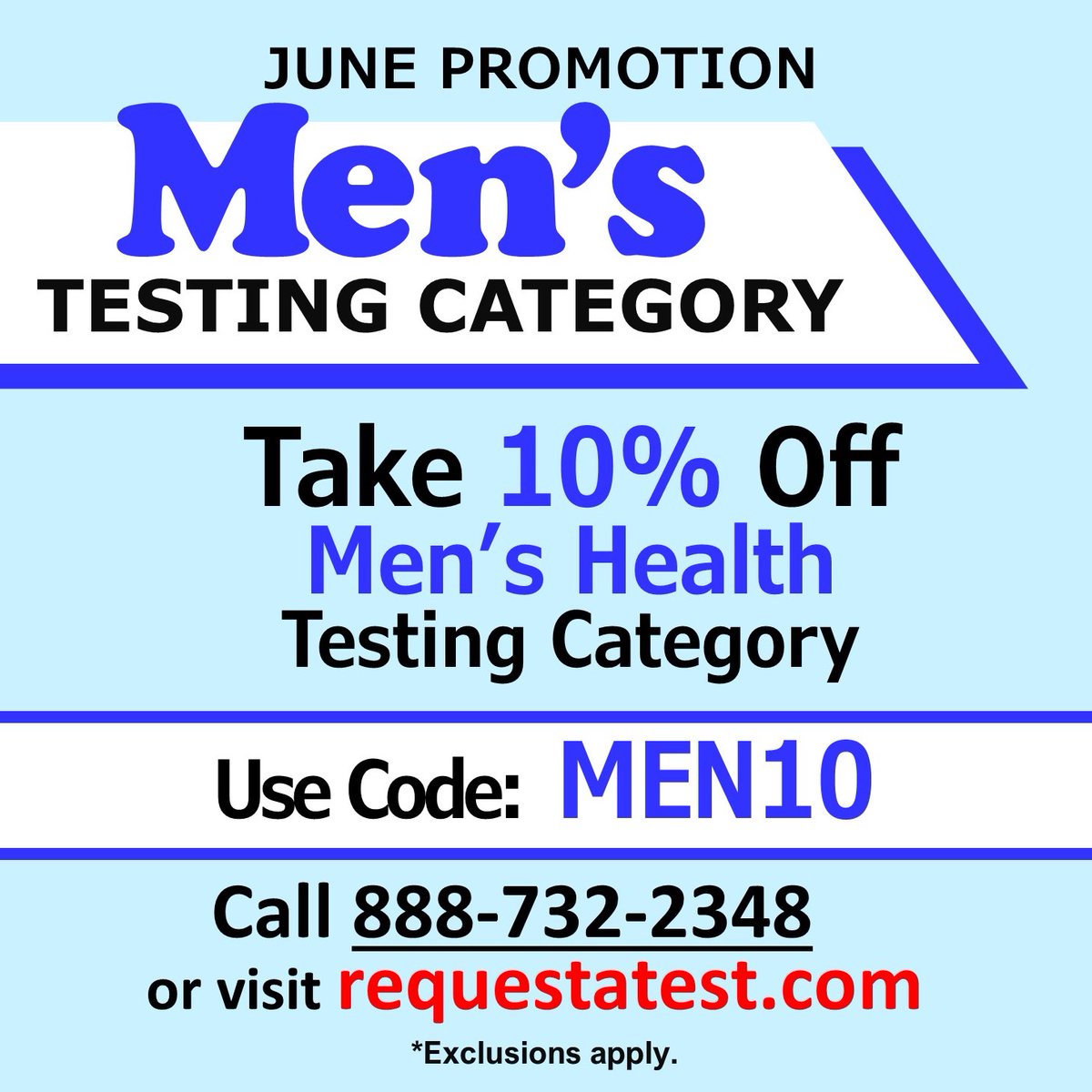 RequestATest's tweet photo. Attention, Gentlemen!
🌟June is your month to shine🌟
Take 10% Off our Men's Health Testing Category, Only At https://t.co/ugO3eSOEN1
#menshealth #HIV #Postvasectomy #MensWellness #ProstateCancer #TesticularCancer #HeartDisease #SemenAnalysis #Diabetes #LowTestosterone https://t.co/EQyYyTHmMp