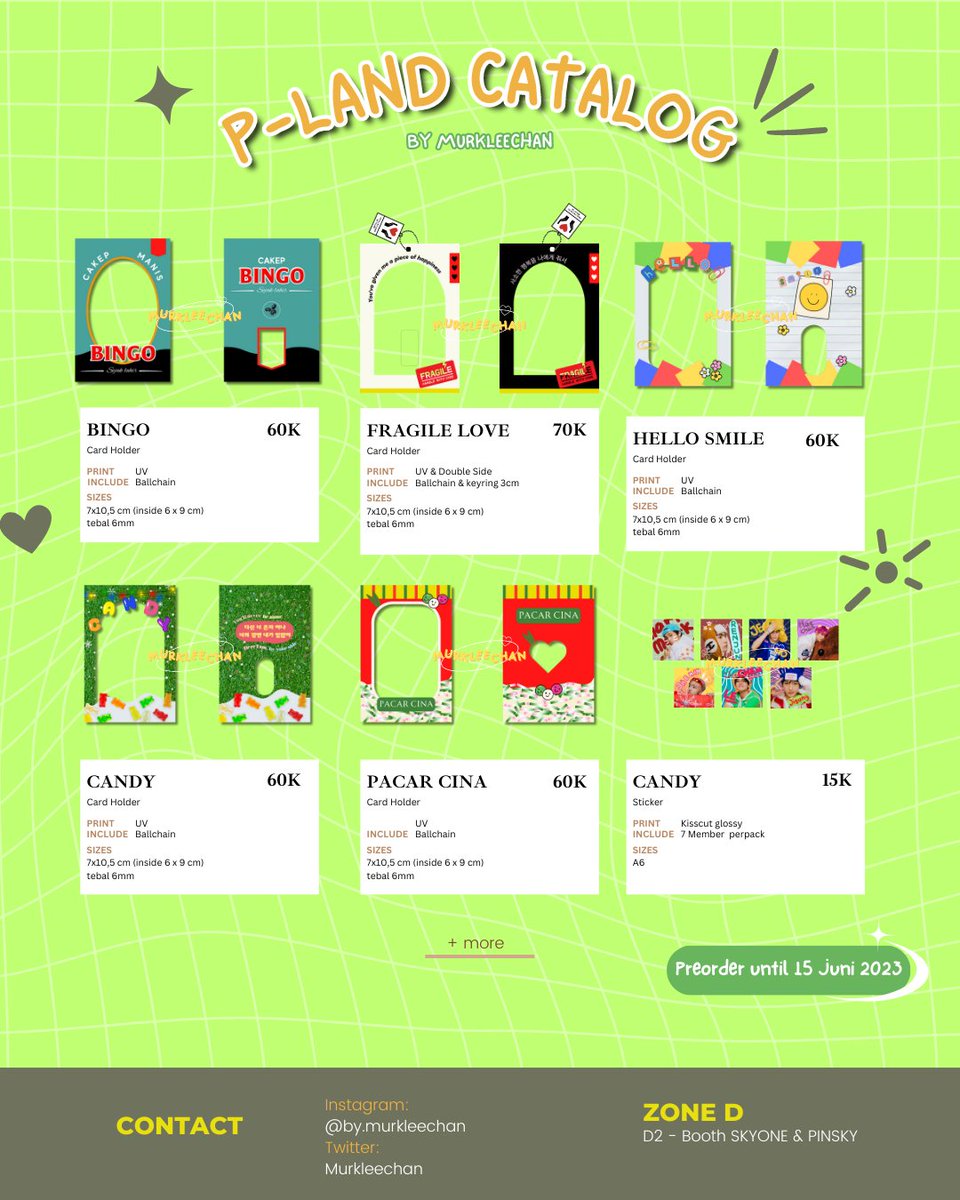 murkleechan's tweet image. [ RT are appreciated❤ ]

P-LAND CATALOG by Murkleechan
🎀 Catalog for acrylic photocard holder on P-LAND July 2023.

📆Pre order period: 5 Jun - 15 Jun 2023
💌Form &amp;amp; details: bit.ly/3IUg6r6

#pland #plandartmarket #PLANDVol2_Fanshop #PLANDVol2_FanshopCatalog