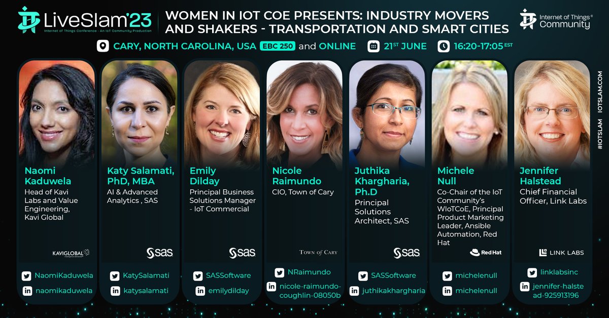 Just 2 weeks before @IoTCommunity's #WIoTCoE & @SASSoftware first Networking Reception for women interested in STEM careers. Weds June 21st, 5pm est at IoT Slam Live 2023, Cary, NC. If you would like to join please contact @EmilyatSas emily.dilday@sas.com
#IoTCommunity #IoTSlam