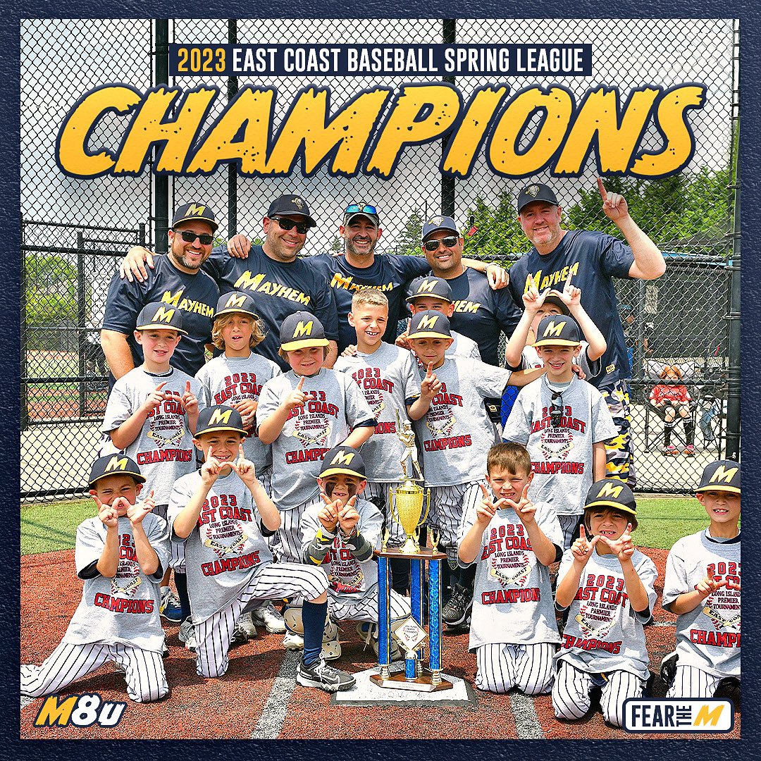 👑 Congratulations to our 8u Berman Mayhem Boys <a href="/mayhemboys/">Mayhem Baseball</a> on an AMAZING Spring Season and capturing the 2023 East Coast Baseball League 8u Championship 🏆

Way to go Mayhem!
_
Fear the M
_
#mayhembaseball #mayhemboys #fearthem #axcessbaseball