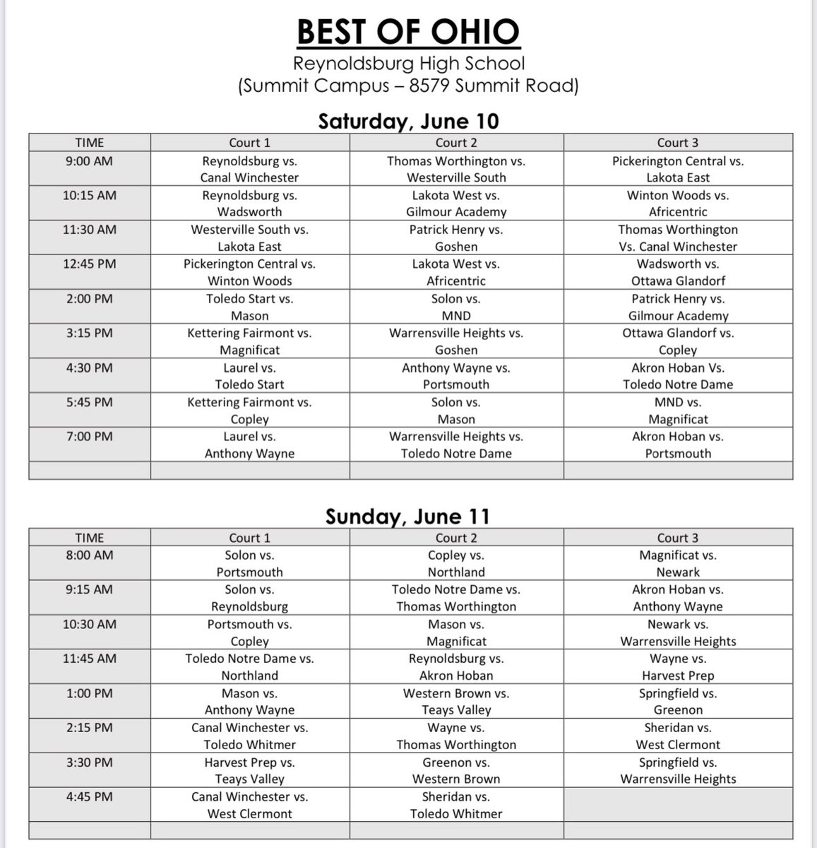 🚨BEST OF OHIO SCHEDULE🚨

We have some serious matchups going on in Columbus this weekend!

38 of the best programs in the state under one roof on Saturday and Sunday!

#SheHoops #Ohio