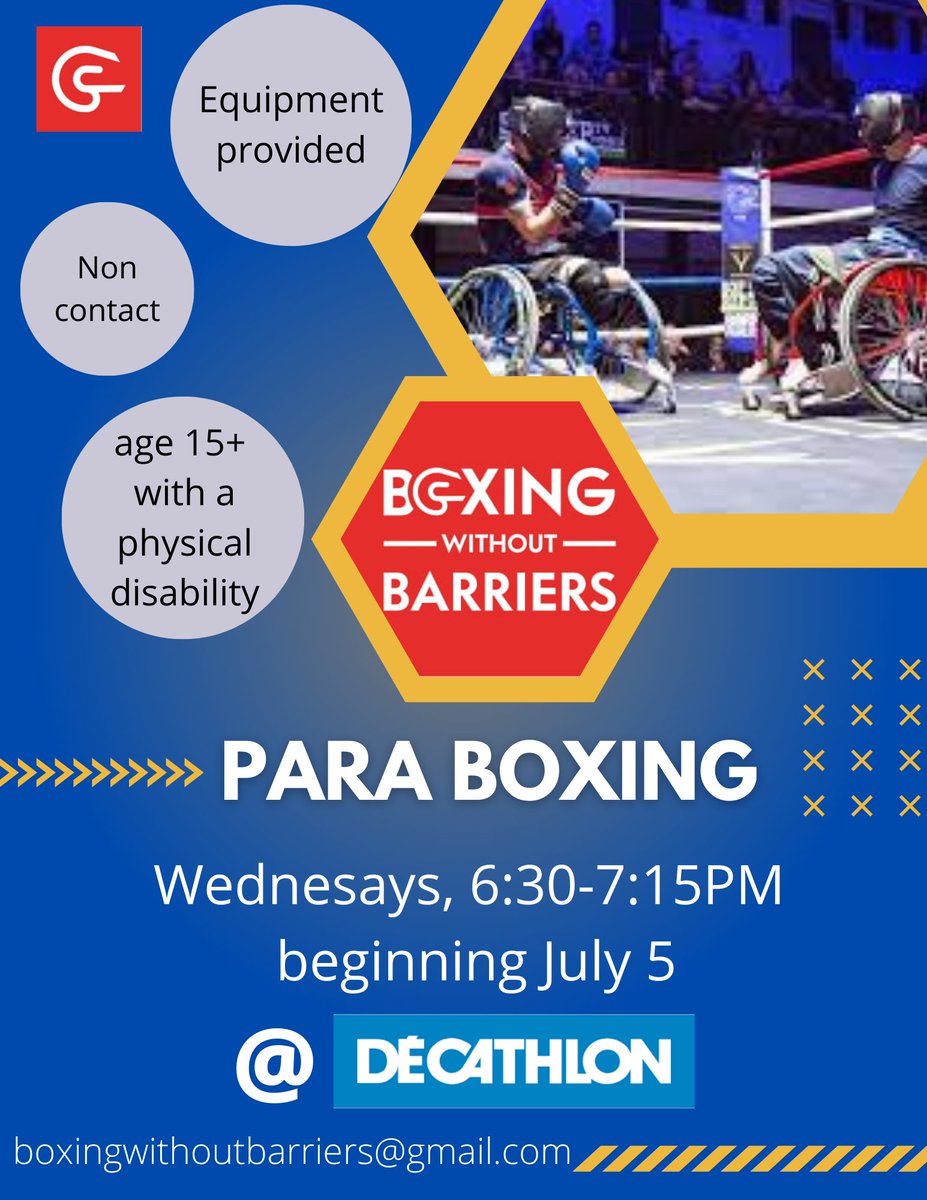 🚨Another class in our summer lineup is open now for reg. Para boxing classes for athletes with physical disabilities, age 15+ will take place at  Decathlon sports store. Sign up at boxingwithoutbarriers.ca/classes!

#paraboxing #parasport #parasportottawa #accessiblesport #ottawasport