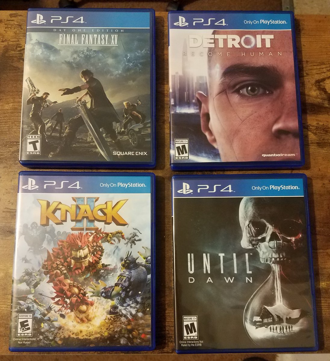 OSG_Dork's tweet photo. My 4 on PS4...Yes, Knack 2's on there.
#PS4 #FinalFantasyXV #DetroitBecomeHuman #Knack2 #UntilDawn https://t.co/Xhl2jklaTV
