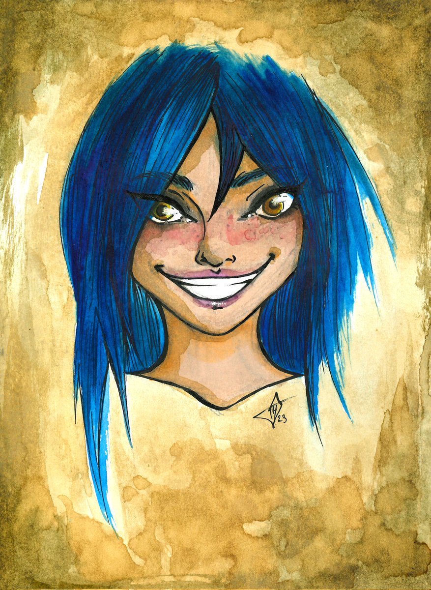 Blue Girl with Coff'
.
.
.
#traditionalart #coffeepainting #watercolor #art #ink #thukasa #humanartist #bluehairwoman #bigsmile