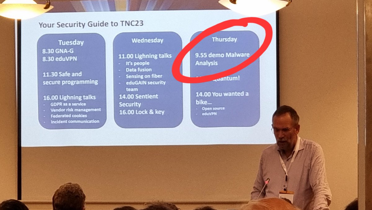 Ankhazam's tweet photo. Your guide to Security to #TNC23 by @AlfMoens 
Come and see the demo on Thursday and/or let's make the most of coffee breaks tomorrow and Wednesday! https://t.co/9a08wLy905
