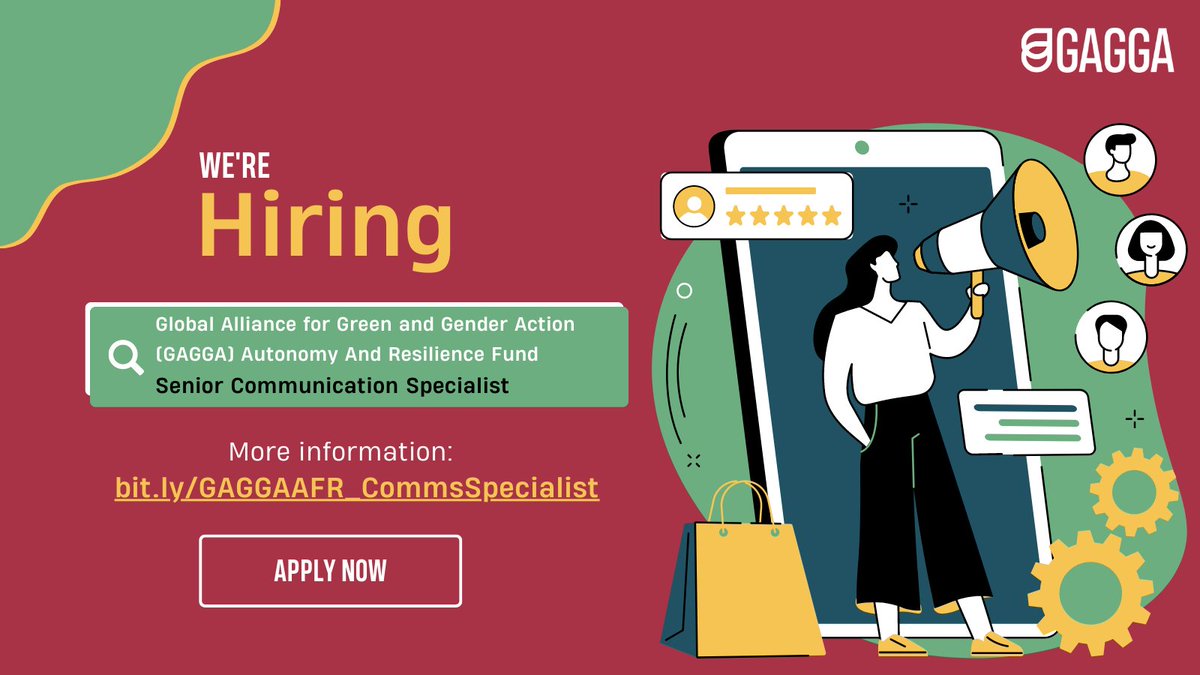 ✨Hiring Alert!📢

Are you a passionate advocate for cross-movement building & feminist movements, & have expertise in communication?

Join us as a Senior Communication Specialist for our Autonomy & Resilience Fund!

📌More info: bit.ly/GAGGAAFR_Comms…

#GenderJobs #FeministJobs
