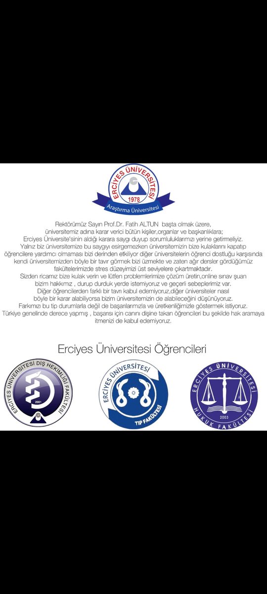FatihIsmayil's tweet photo. #yökegitimekulakver #finallerionlineyapyök 
@RTErdogan @erolozvar @EruMedya @ProfFatihAltun @mkulunk @mehmetozhaseki 
Finalleri online yapın artık lütfen kulak verin çağrılarımıza lütfen okadar haykırıyoruz en azından bir şeyler söyleyin bu süreçte derslerimize bakamıyoruz lütfen https://t.co/OPxyWaSku2