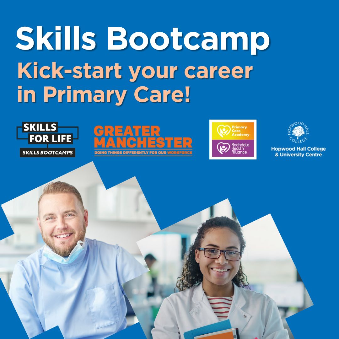 hopwoodhall's tweet photo. Ready to start a new chapter working within the @PrimaryCareNHS? You could be perfect for our Skills Bootcamp!

If you’re unemployed, this free course can kickstart your career in Primary Care as a Healthcare Professional.

Starting 3 July. Find out more: https://t.co/2BnjDR5ZyC https://t.co/NKBbUxeXTp