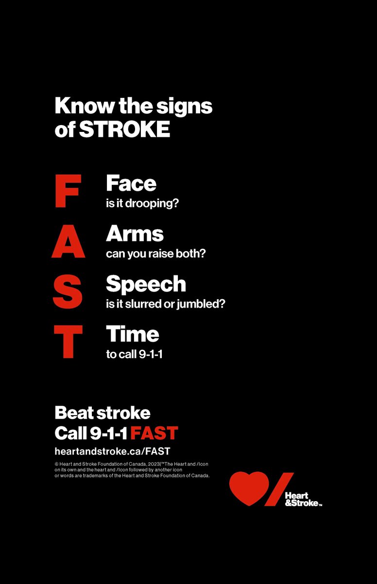 The instant you recognize any of the signs, call 9-1-1 FAST. Do not drive to the hospital. An ambulance will get you to the best hospital for stroke care. Know the signs. Lifesaving treatment begins the second you call 9-1-1. #BeatStroke #HeartandStrokeBeatAsOne @HeartandStroke