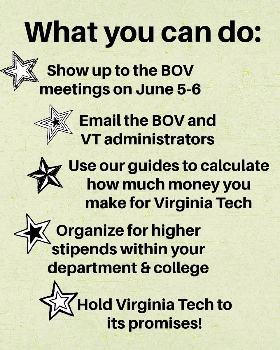 GradsVt's tweet photo. What you can do for a #livingwage for all VT graduate students. Want help with this? Contact us and we can give you guidance &amp; advice. https://t.co/Wqwl77DoL4
