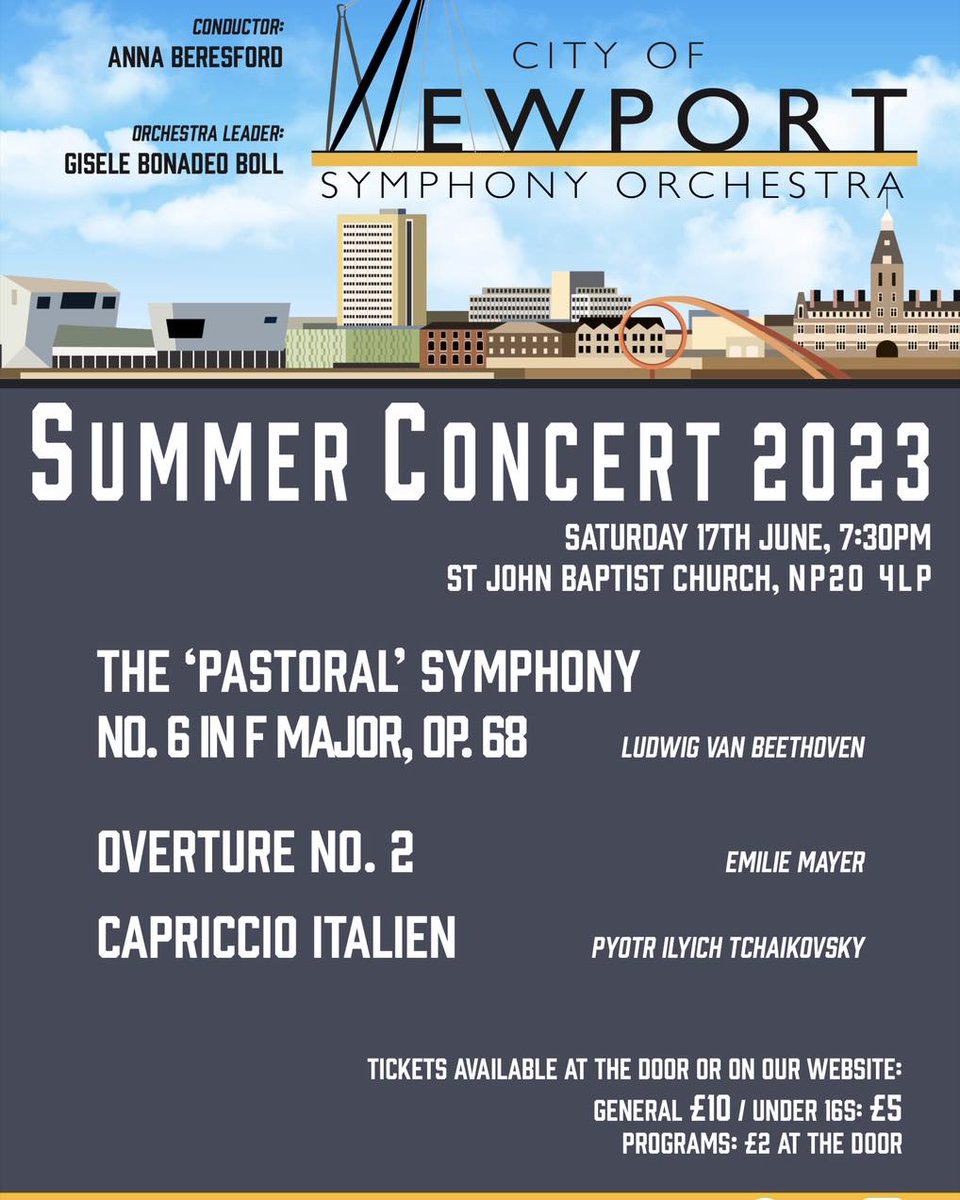 🎶The City of Newport Symphony Orchestra are playing at St John the Baptist Church, Risca Road on Saturday 17th June 2023 at 7.30pm! 🎟️ Tickets are available here: bit.ly/cnsosummer2023