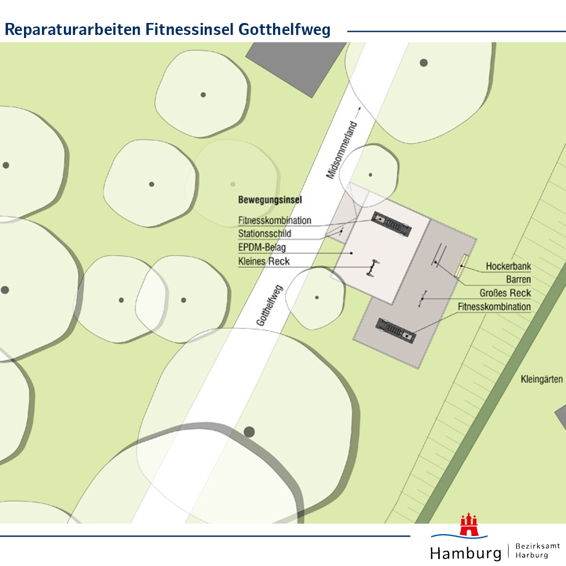 BAHarburg's tweet photo. Ab 7.6.23 bis voraussichtlich 9.6.23 ist die Fitnessinsel am Gotthelfweg in Wilstorf für Nutzer:innen gesperrt. Grund hierfür sind notwendige Reparaturarbeiten am Bodenbalg. Witterungsbedingt können sich die Arbeiten verzögern.

📸: Naumann Landschaft
#Harburg #Reperatur #Fitness https://t.co/ASsHmqcO8F