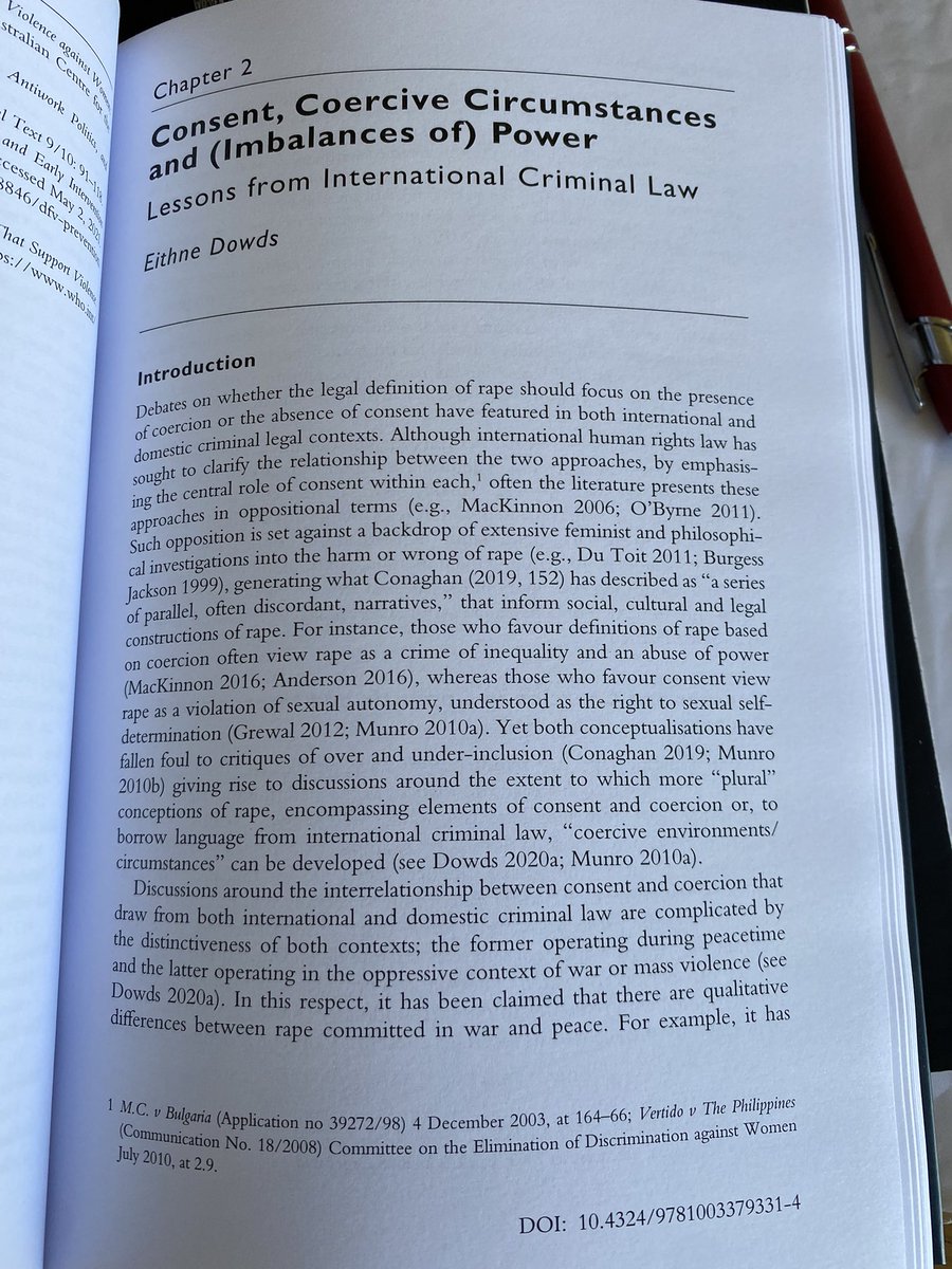 Delighted to get my copy of ‘New Directions in Sexual Violence Scholarship’ edited by Kate Gleeson and @yvetterusse11 @routledgebooks. Thanks so much for inviting me to contribute a chapter on consent and coercive circumstances in rape law. Can’t wait to read the others!