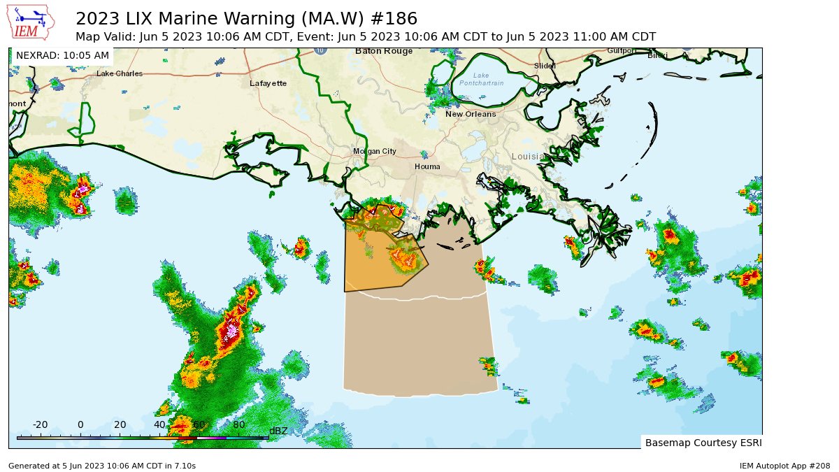 LIX issues Marine Warning [waterspout: POSSIBLE, wind: >34 KTS, hail: >.75 IN] till 11:00 AM CDT mesonet.agron.iastate.edu/vtec/f/2023-O-…