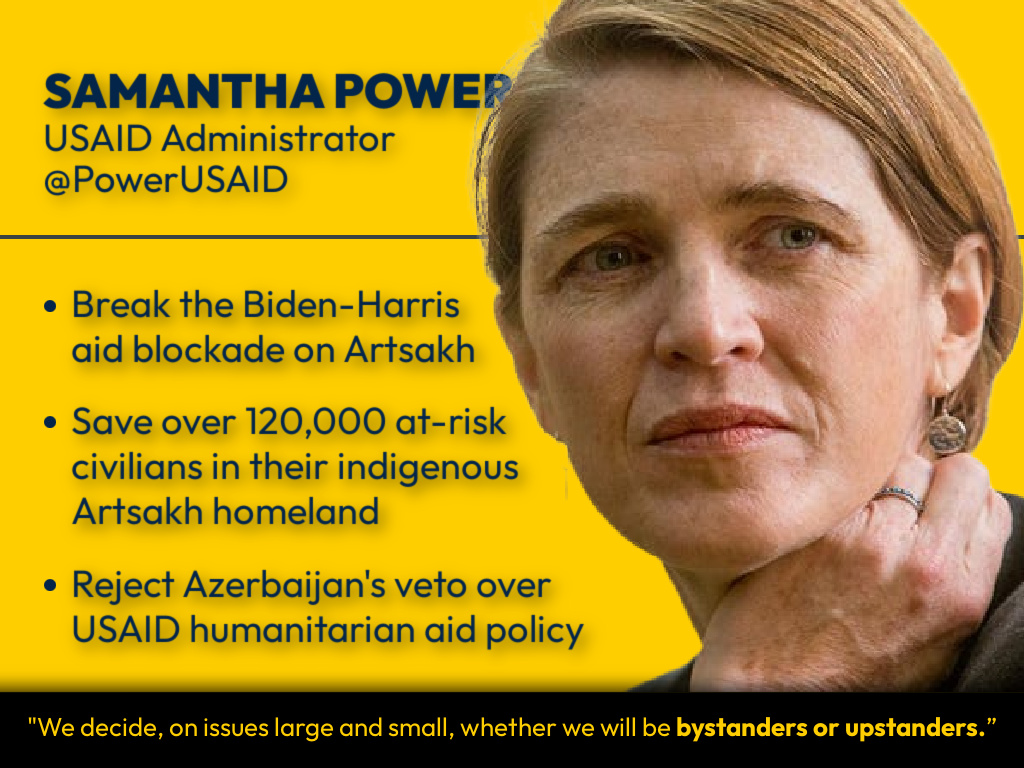 “We decide, on issues large and small, whether we will be bystanders or upstanders.” - <a href="/PowerUSAID/">Samantha Power</a>

Stop bystanding. Start upstanding. Send US aid to 120.000+ indigenous Artsakh Armenians struggling to survive under Azerbaijani blockade.  #ArtsakhTweet