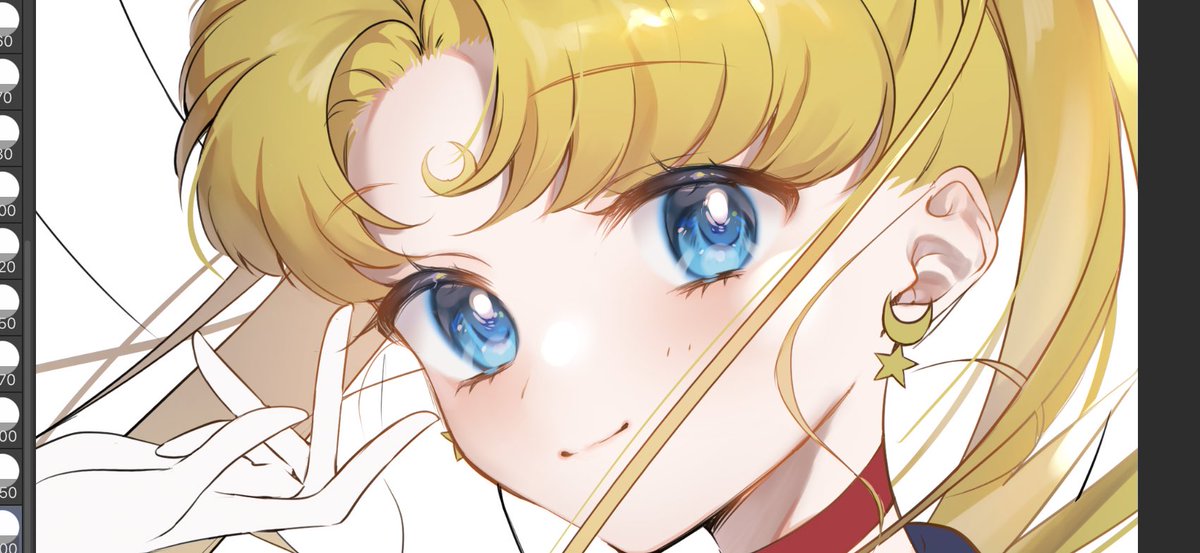 sailor moon ,tsukino usagi 1girl solo earrings jewelry blue eyes crescent earrings blonde hair  illustration images