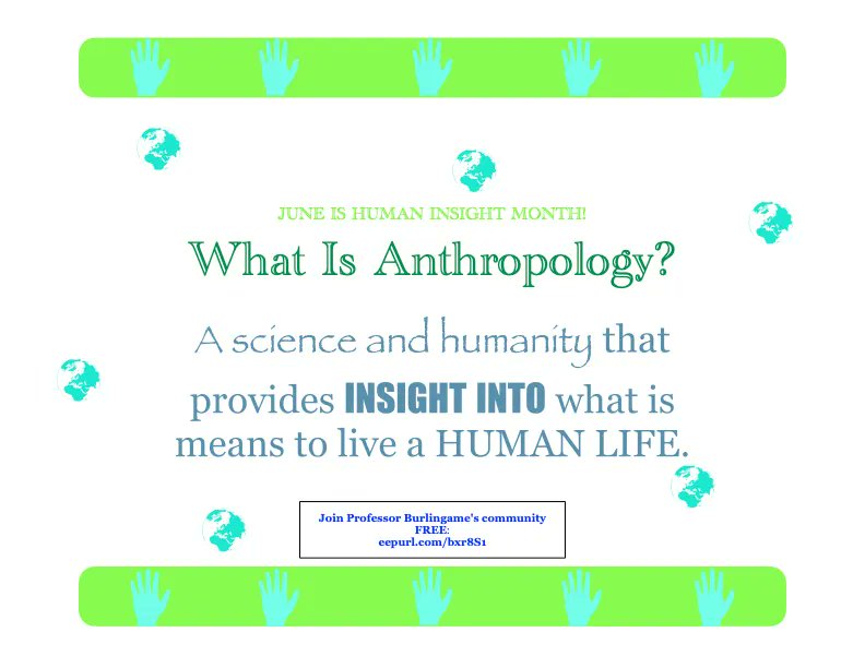 Got a little space on your bookshelf for a book that will help you feel more connected in your relationships?  Get my book:: buff.ly/3jobmR3

#anthropology
#PersonalImprovement
#HumanInsightMonth
#WhatIsAnthropologyMondays
#ATasteofAnthropologyTheBook
#ProfessorBurlingame