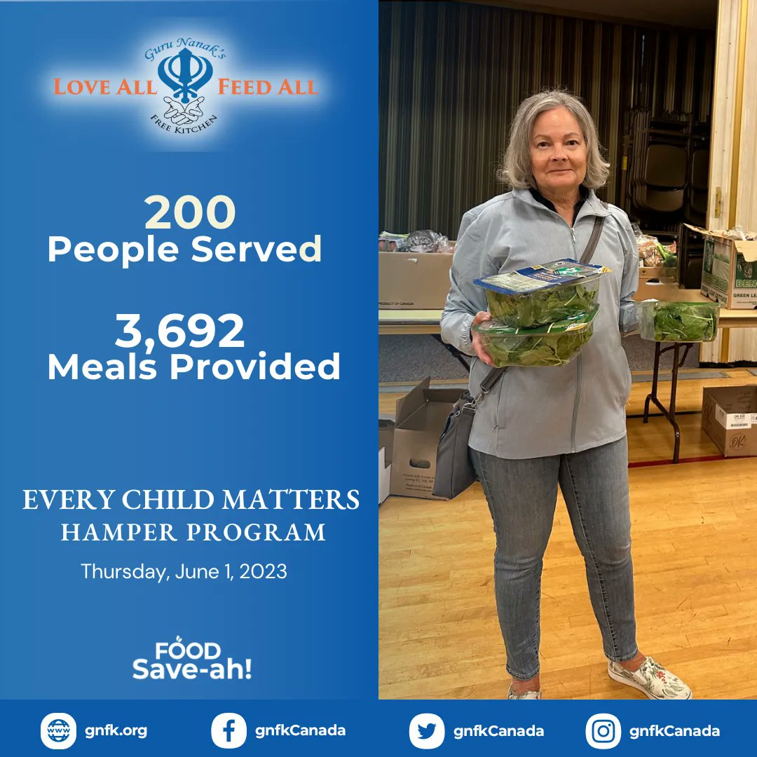 Thank you to our amazing volunteers who created hampers that served 200 people last Thursday! You provided 3,692 meals. 🙏💙

To volunteer, register at gnfk.org/drivers.

#EveryChildMatters #Volunteer #Giveback #MakeADifference #Seva #GNFKCanada #GNFK