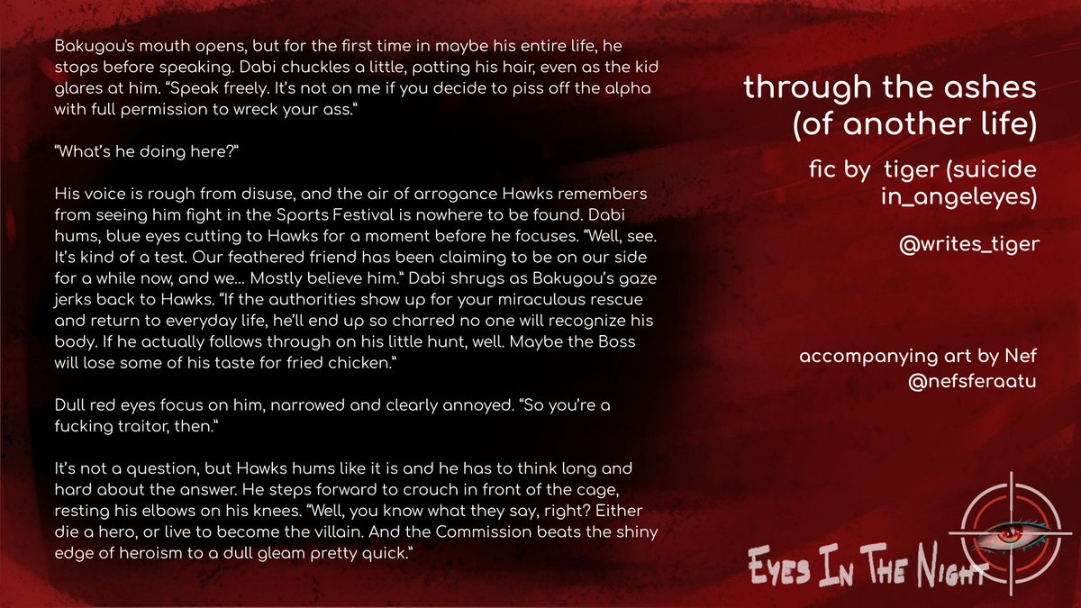 I am here with a preview for my absolutely feral, dead dove do not eat, a/b/o dynamics, villain Hawks fic for the #eyesinthenightbang

Amazing art accompanying this fic by <a href="/nefsferaatu/">🔞 Nef</a> . Thank you so much to <a href="/PrimalPlayBang/">Eyes in the Night: a Primal Play Bang</a> for putting this together!