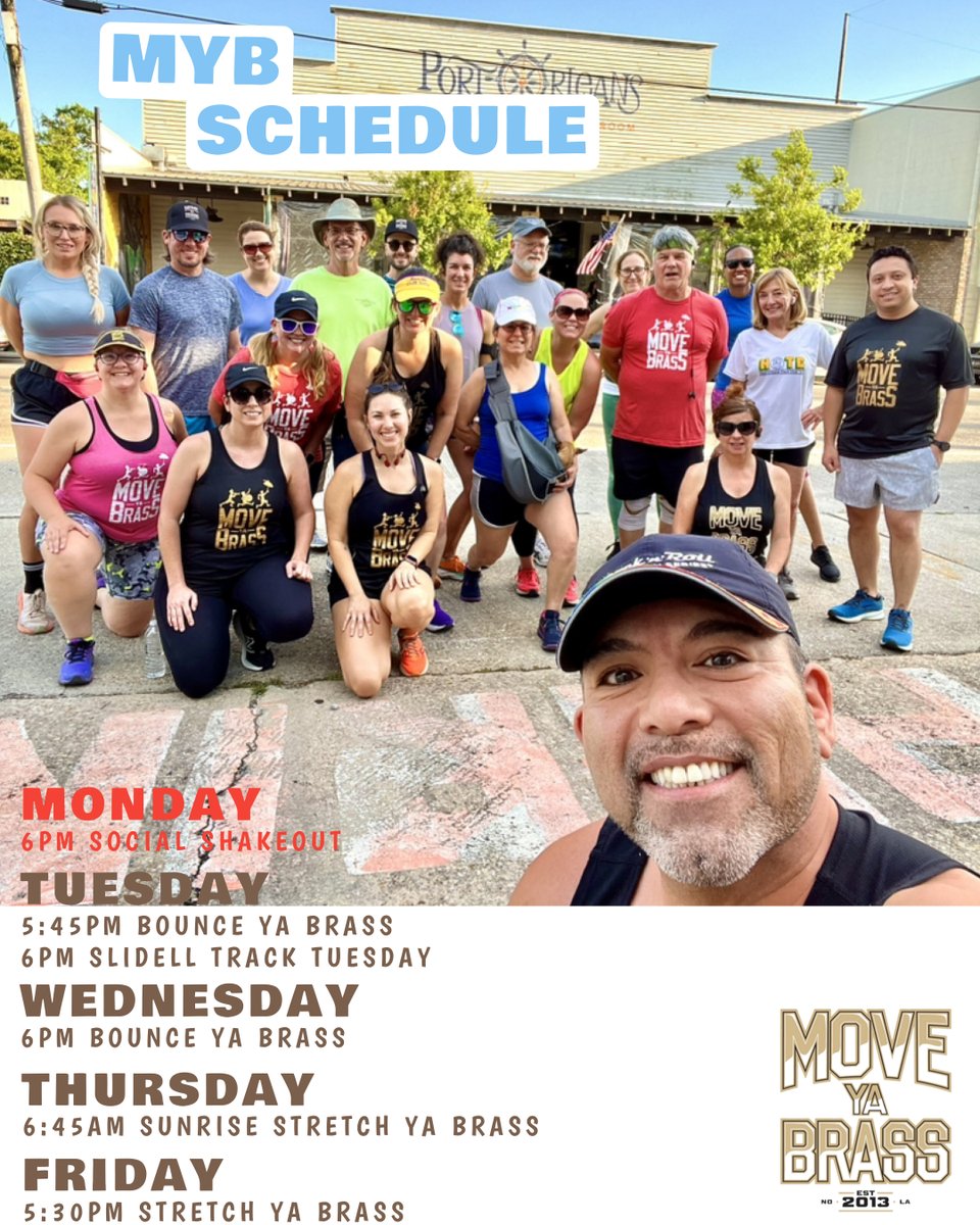 Keep an eye out on that random pop up shower this week krewe as meet up for a class or run. MON 6pm @portorleansbeer (if rainout, we will still meet for beer & tacos) TUE 5:45pm @CrescentParkNO Mandeville Wharf w/ @cnikki_nikj 6pm @ Slidell High Stadium w/ Coach Brandy