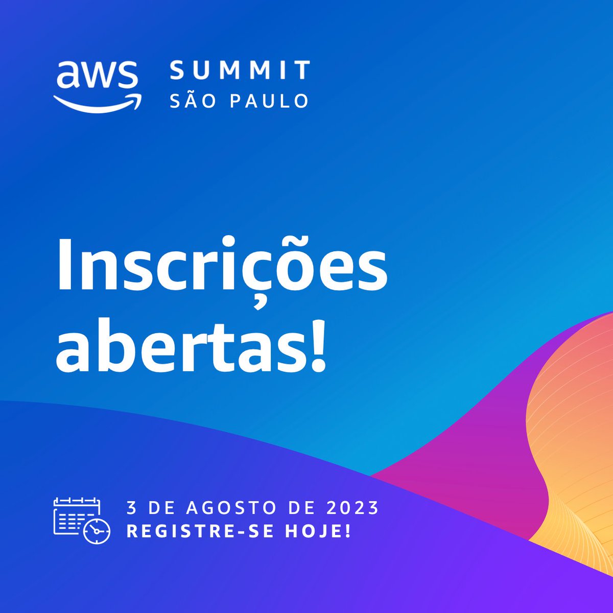 Inscrições abertas! O #AWSSummit retorna para São Paulo para mais uma edição. ☁️📍🏙️ Registre-se hoje e conecte-se com especialistas do setor.  Registre-se hoje 👉 aws.amazon.com/pt/events/summ…