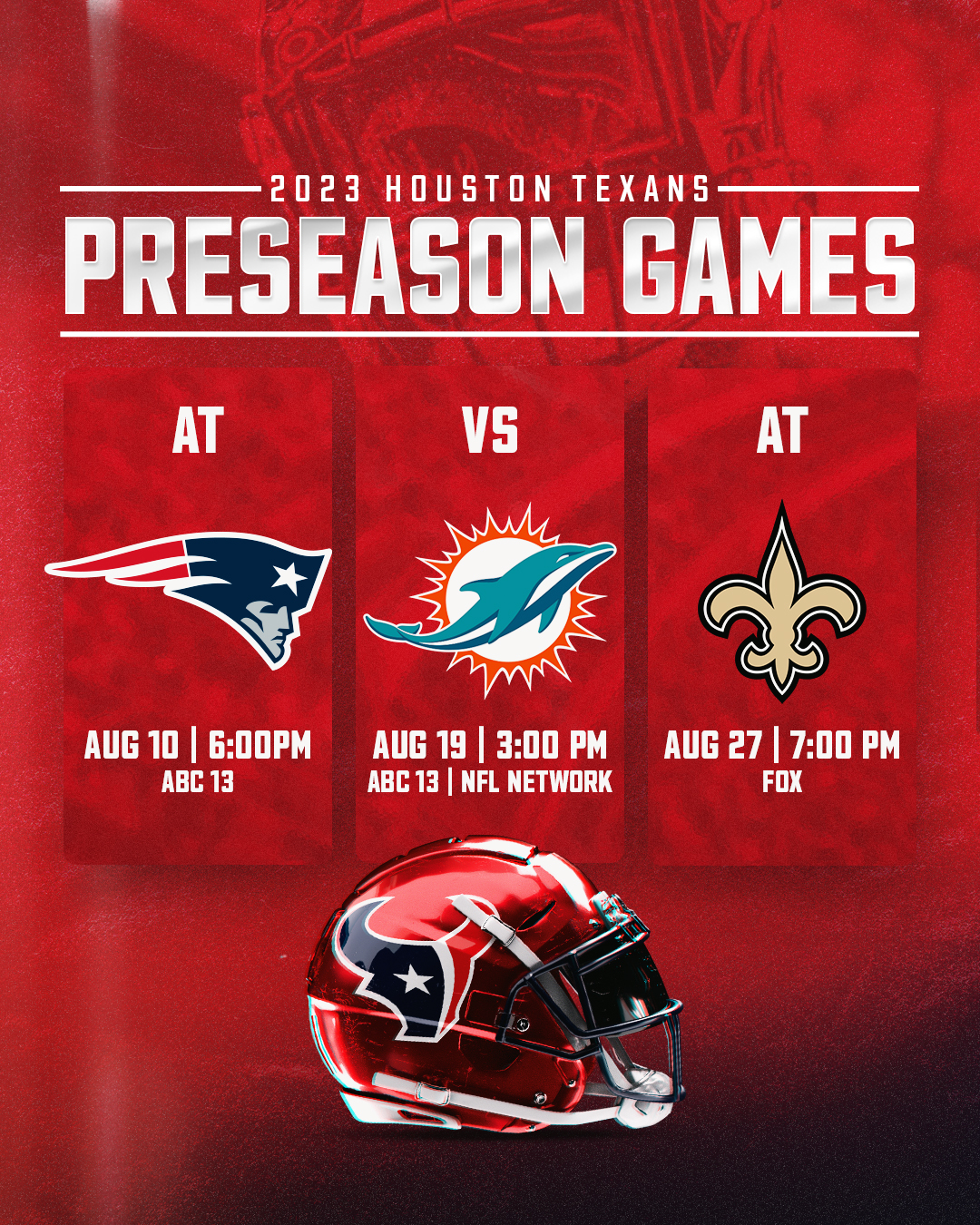 Houston Texans on X: 'Preseason games are locked in 