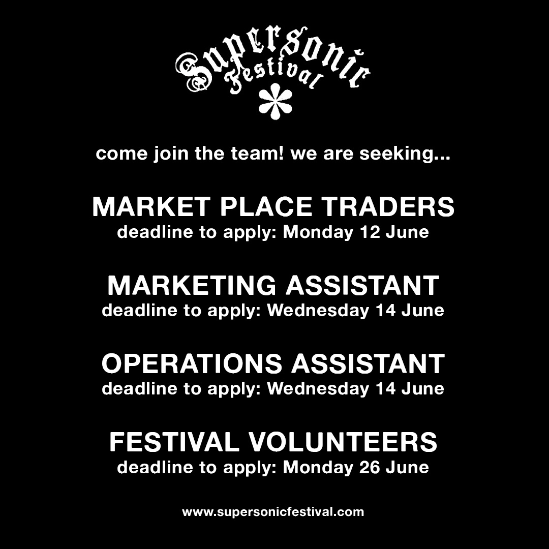 supersonicfest's tweet image. Ever wanted to get truly stuck in behind the scenes at Supersonic Festival? Now's your chance! 🙌

We're looking for like-minded folks to fill a number of positions. For more info on how to apply, head to supersonicfestival.com

Please RT to help us get the message out 🖤