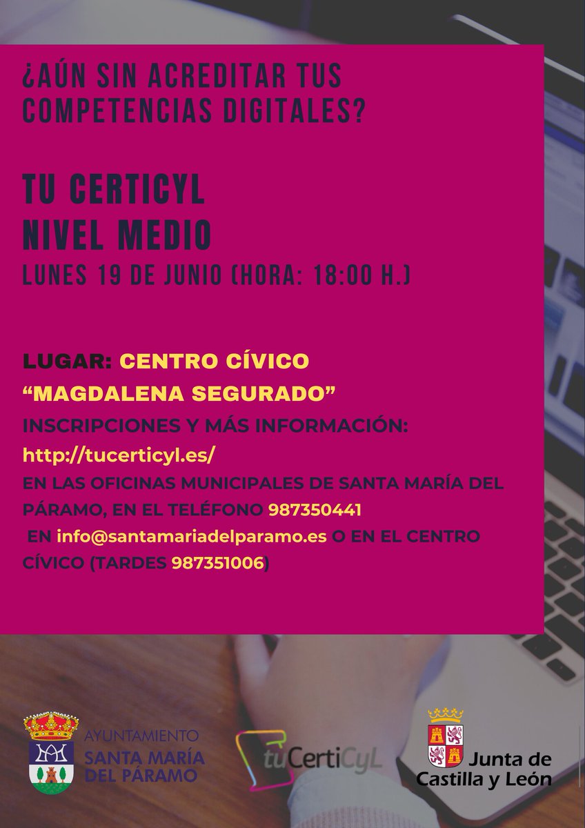 bibliosmparamo's tweet image. Este mes tenemos nueva convocatoria de examen para certificar vuestras competencias digitales. Más info e inscripciones en tucerticyl.es #DIGCOMP @cyldigital #SantaMariaDelParamo