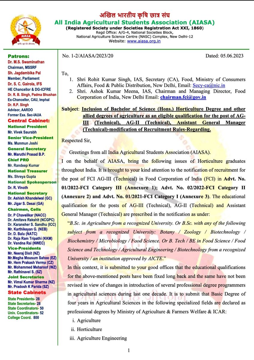 aiasa5's tweet photo. A representation to @FCI_India @fooddeptgoi for #eligibility and modification of #recruitment rules 

#Join_AIASA : https://t.co/98dZ6VnRSU

#india #food #FCI #agriculture #horticulture #AgricultureEngineering #Biotechnology #DairyTechnology #FoodTechnology
#Forestry #Fisheries https://t.co/Q8ESggbC1G
