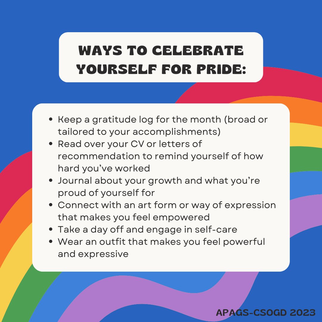 apagradstudents's tweet photo. We are kickstarting our Twitter Pride Campaign this week, June 5th-9th! Let us know what you’re proud of as an LGBTQ+ graduate student. Don't forget to share photos and tag us @apagradstudents #Pridemonth #APAGSProud #TransinPsych #APAGS https://t.co/3MctMd7JCF