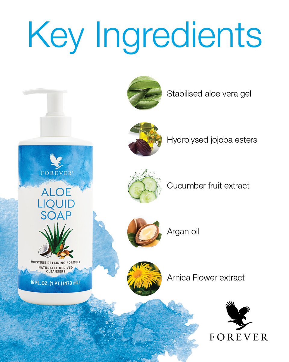 ✔ This Aloe Liquid Soap includes some of the following soothing ingredients:

• Cucumber 
• Hydrolysed Jojoba esters
• Argan oil 

#TheAloeVeraCompany 💛

shopnow.foreverliving.com/gbr/en-gb/prod…