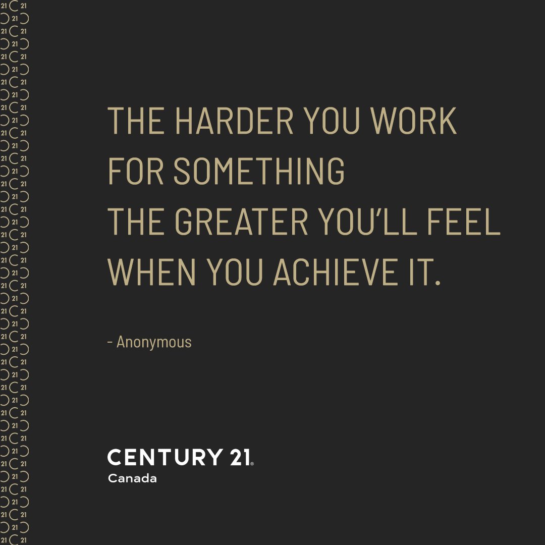 "The harder you work for something, the greater you'll feel when you achieve it." - Anonymous 

#MotivationMonday #Motivation #C21Canada

Sunny Sharma CCIM. Broker 1991
416-566-2850 mobile
RANKED 13TH IN GROSS PRODUCTION... facebook.com/18304402840667…