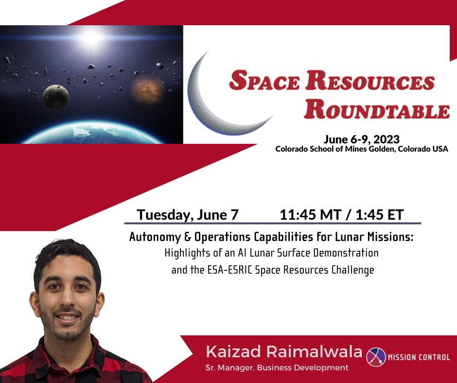 MissionCtrlSS's tweet photo. Kaizad is on his way to Colorado for the #SpaceResources Roundtable where he will be speaking about #autonomy and operations capabilities for #lunar missions later this week! Stay tuned! https://t.co/mdMvYF3aah