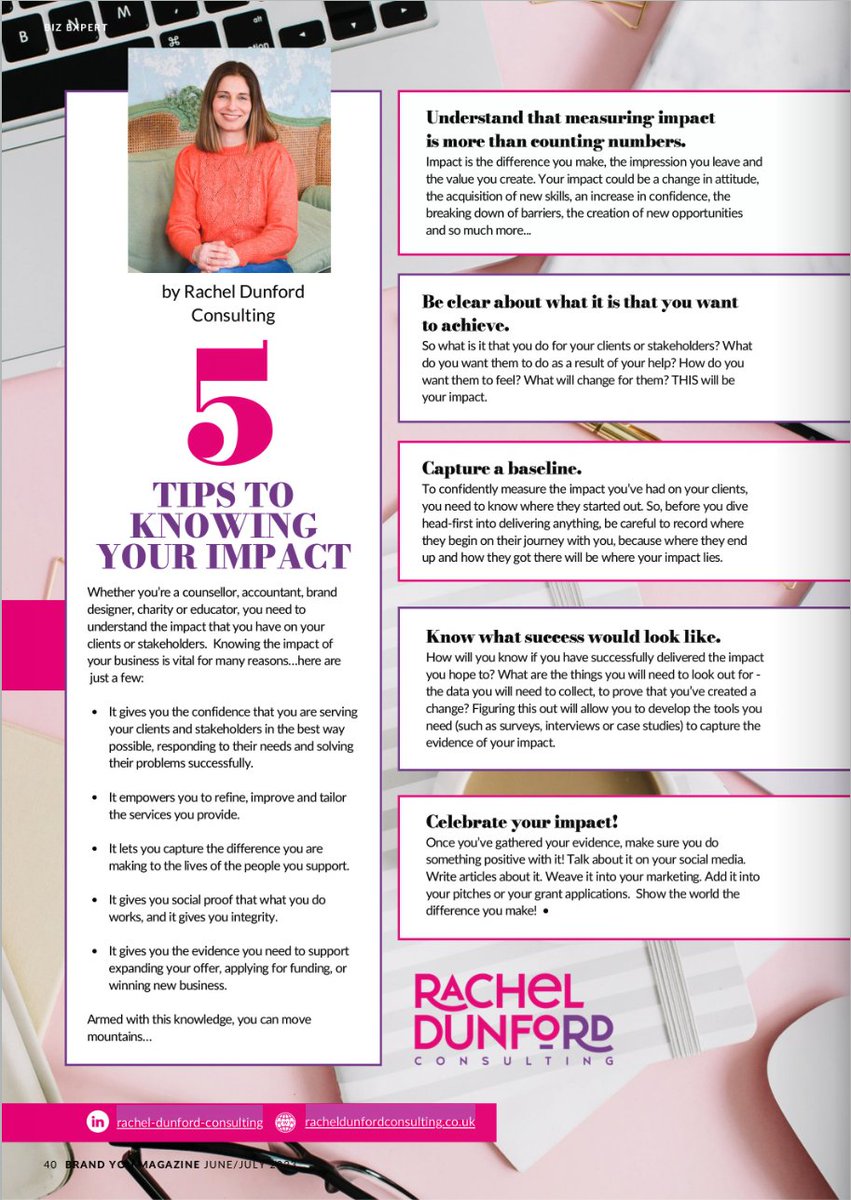 I've had an article published in the brilliant and vibrant @BrandYouMag1  this month...it's a publication for female business owners and it's full of inspirational content - go check it out! 

See my tips on how to get started with knowing your impact here! 
#impactmeasurement