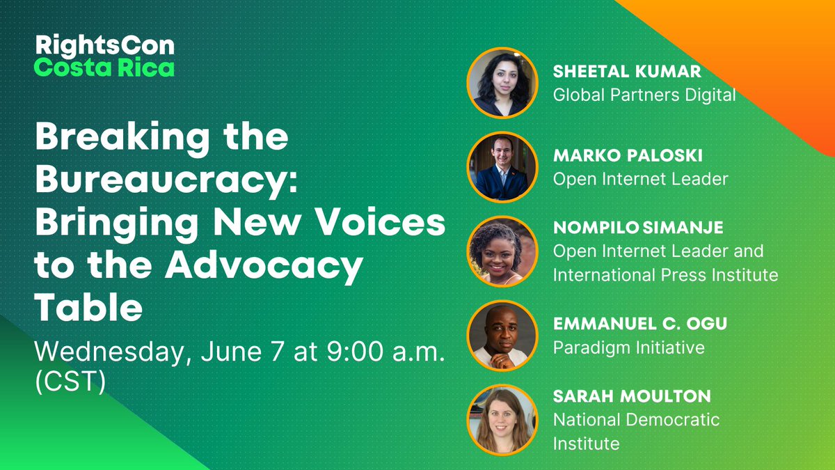OpenNetGlobal's tweet image. Don’t miss the “Breaking the Bureaucracy: Bringing New Voices to the Advocacy Table” #RightsCon2023 session on Wednesday, June 7 at 9:00 AM CST.

Join the session here: rightscon.summit.tc/t/rightscon-co… #netfreedom