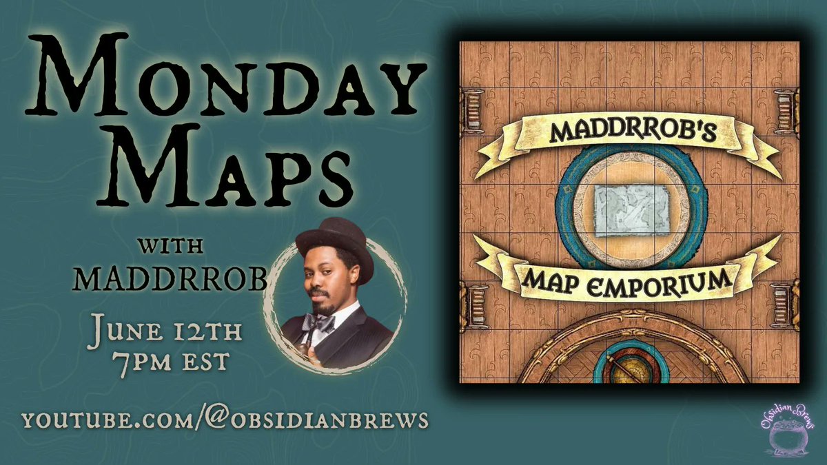 Greetings Adventurers!
Come join OB resident mapmaker @maddrrob for another edition of Monday Maps, LIVE 6/12 @ 7pm on YouTube! Tune in as he creates a brand new battle map and talks map making tips for your #homebrewworlds. #dnd #mapmaking #ttrpg #worldbuilding #dungeondraft