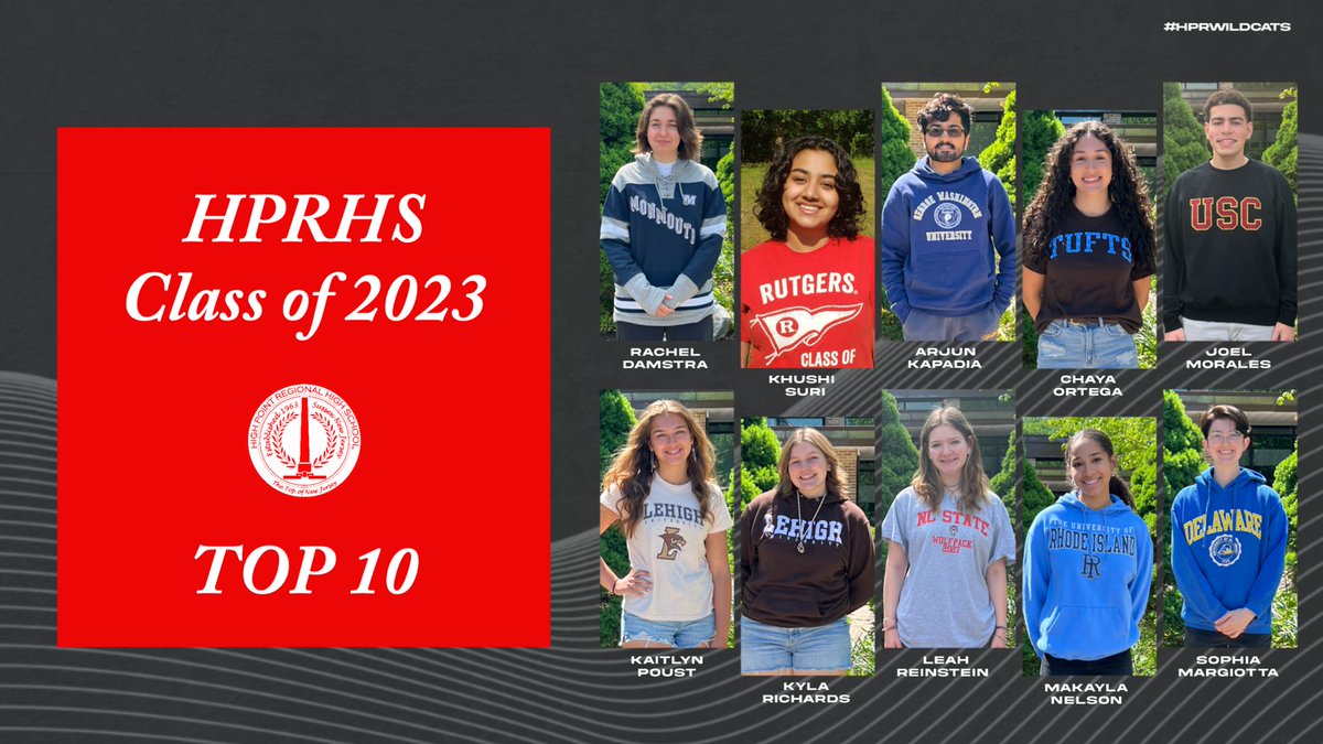 Please help me congratulate the Class of 2023’s Top 10 Students! Great work and good luck in the next chapter of your lives! @HPRwildcats @JonTallamy @SeamusWCampbell @HighPointSTEM @becky_sarno @BrianEmmaHP #hprwildcats #hppride #topofnj