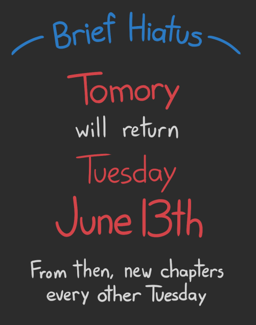 DoodleDreem's tweet photo. Going on a short break for both "I have actual responsibilities in real life" reasons, and "I have things I want to improve in my art before I continue" reasons, so Chapter 15 will release on June 13th!
Once we're back, we'll be having #TomoryTuesday every other Tuesday! https://t.co/iFHFHawptz