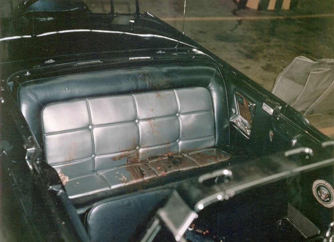 The rear seat of JFK's limousine, right after the assassination, 1963.
