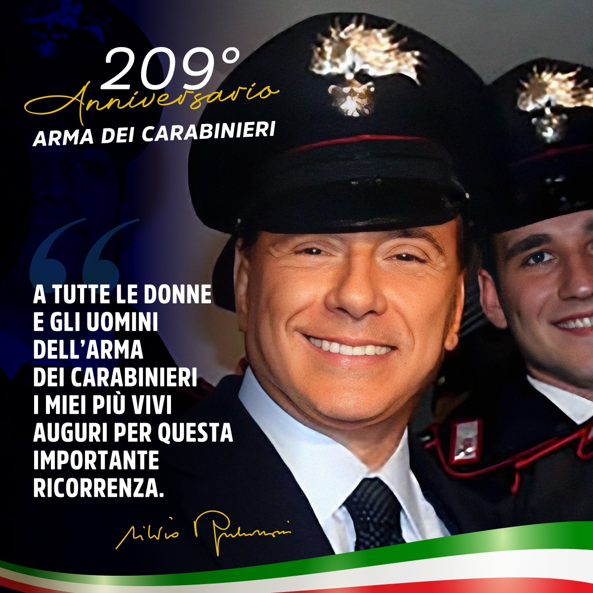 Oggi festeggiamo i 209 anni dalla nascita dell’Arma dei @_Carabinieri_. 209 anni di dedizione, abnegazione, spirito di sacrificio, indefesso servizio volto a garantire, in Italia ed all’estero, pace e sicurezza.