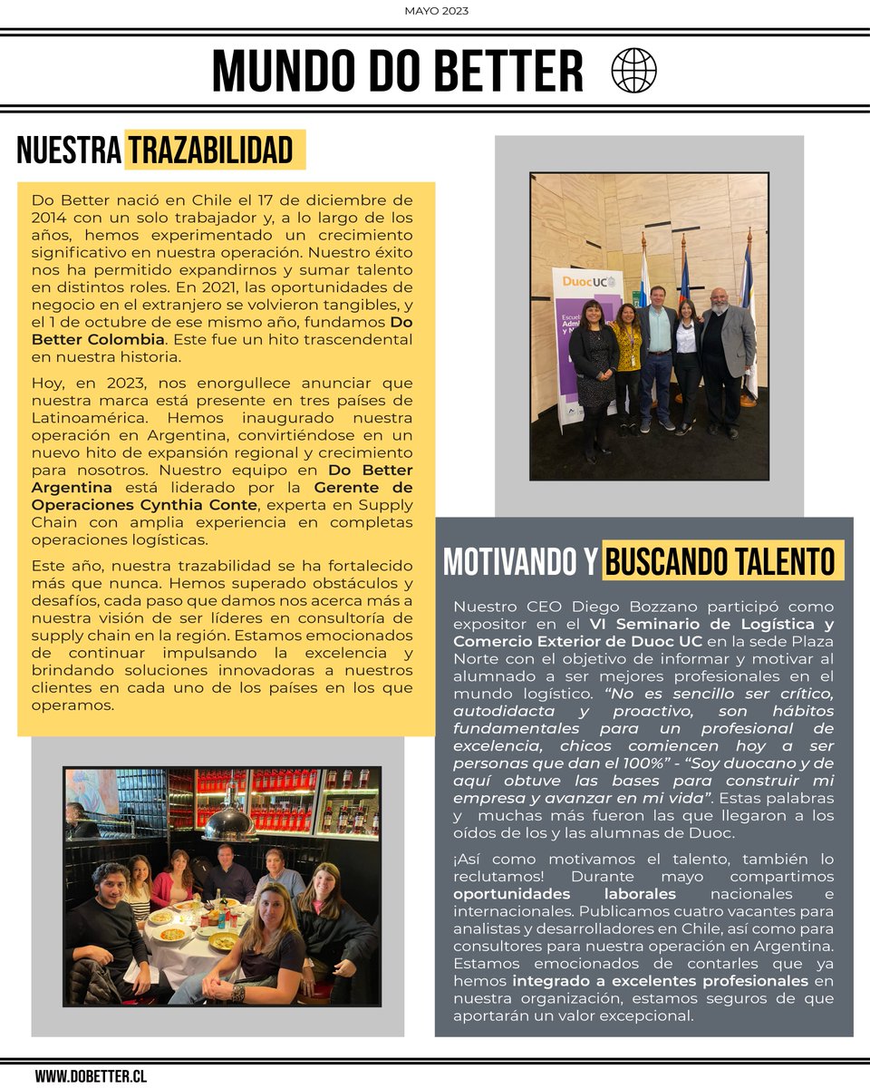 ¡Nuevos logros en Do Better! 🌍🚀 Newsletter mayo 2023. Únete a nuestra comunidad y descubre cómo Do Better puede impulsar tu éxito en la cadena de suministro. #SupplyChain #Innovación #DoBetterArgentina #Logística