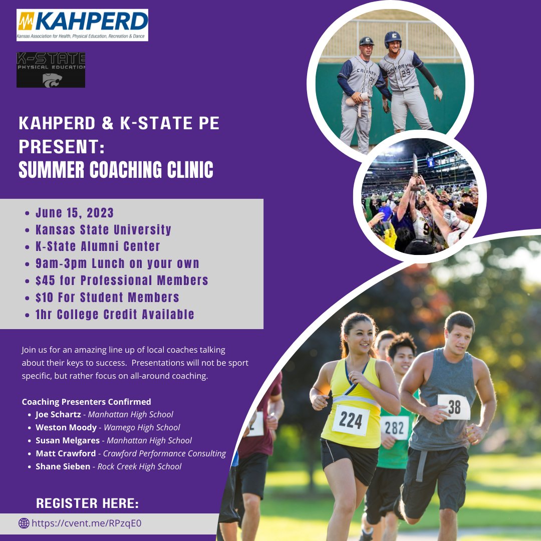 9 days and counting - Don't miss your chance to sign up now! Register: buff.ly/43pCa5c See you there! <a href="/kstatephysed/">Kansas State University PE & Health Program</a>  <a href="/mellner/">Mark Ellner</a> #kstate #coachingclinic #edcats